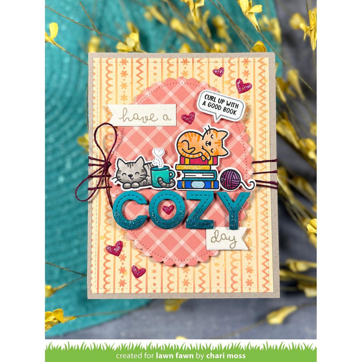 Lawn Fawn - Clear Stamps, Lawn Cuts & Coloring Stencils - Cozy Cats-ScrapbookPal