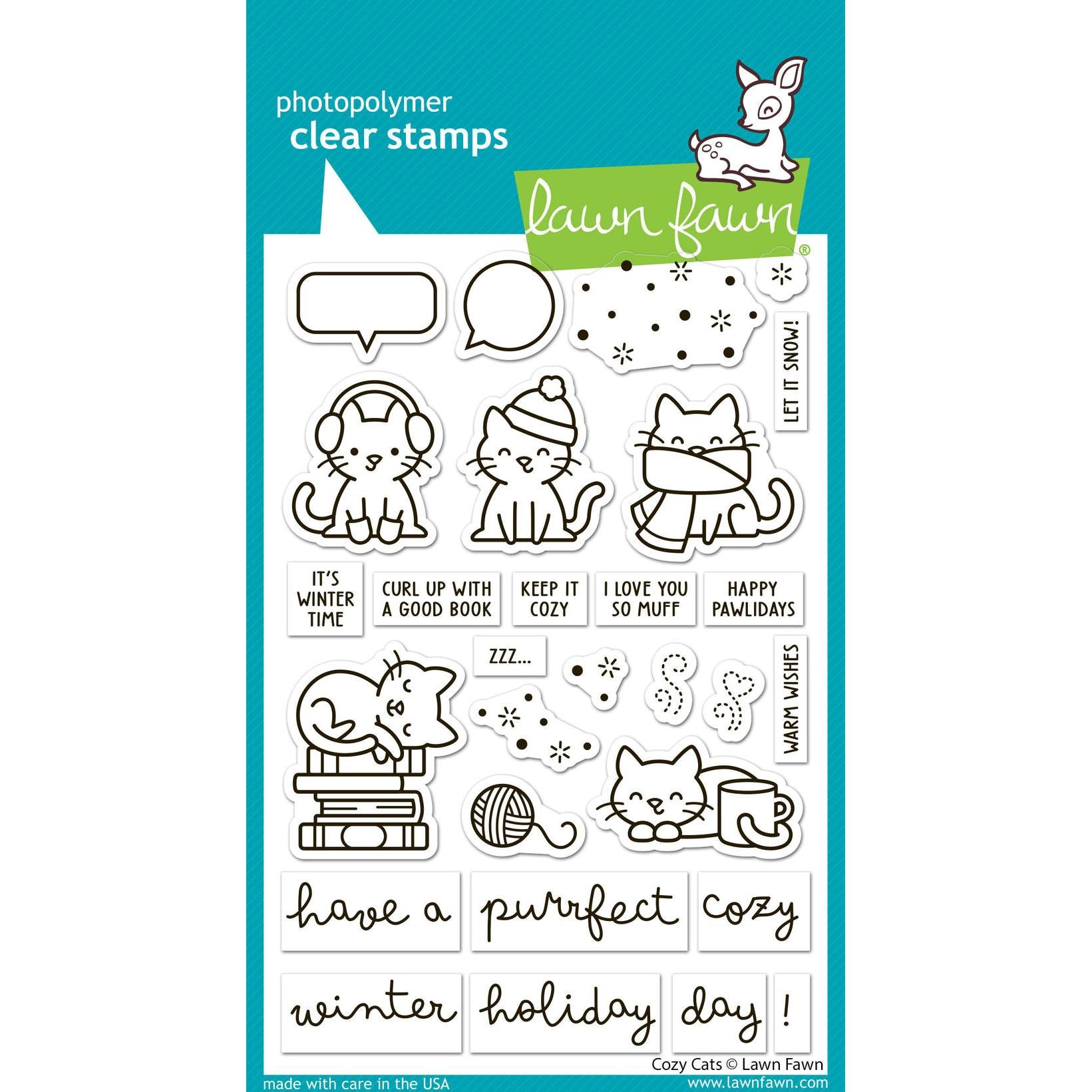 Lawn Fawn - Clear Stamps, Lawn Cuts & Coloring Stencils - Cozy Cats-ScrapbookPal