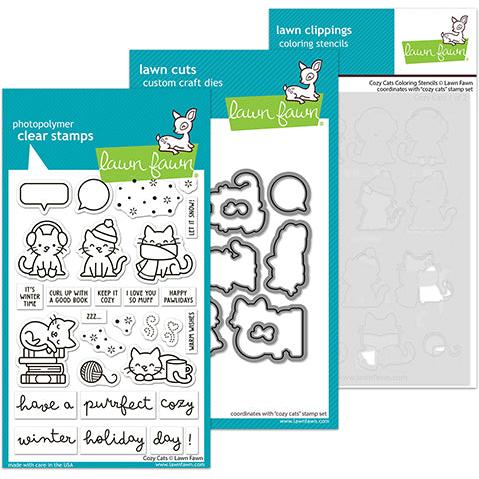 Lawn Fawn - Clear Stamps, Lawn Cuts & Coloring Stencils - Cozy Cats-ScrapbookPal