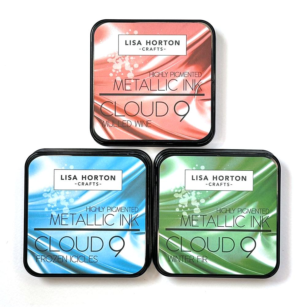 Lisa Horton Crafts - Cloud 9 Metallic Ink Pad Trio - Frozen Icicles, Winter Fir & Mulled Wine-ScrapbookPal