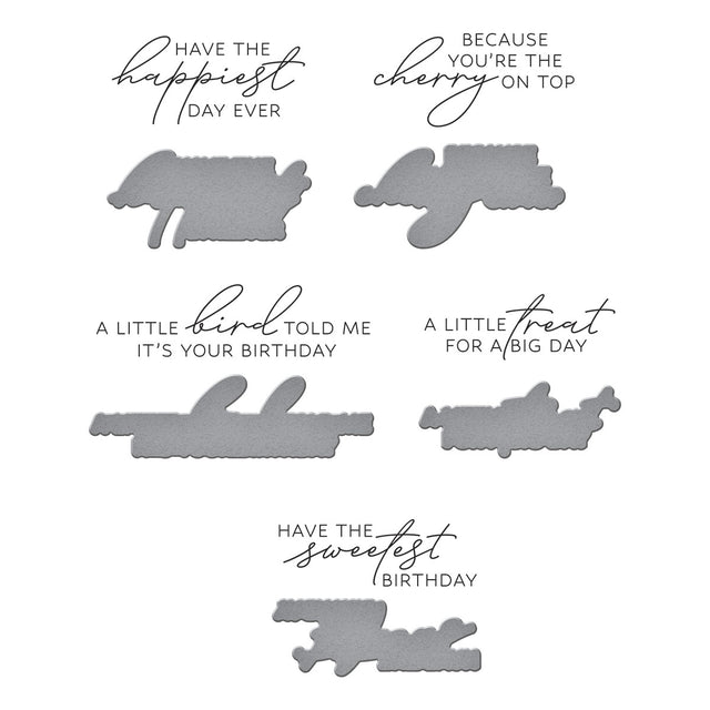 Spellbinders - Happier Hour Collection - Press Plate & Dies - Fountain Wishes Sentiments-ScrapbookPal