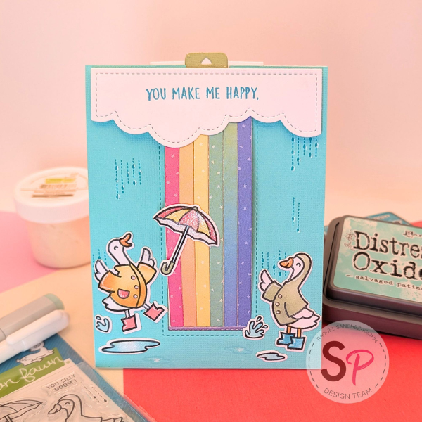 Lawn Fawn Over The Rainbow and Silly Goose Rain or Shine Card