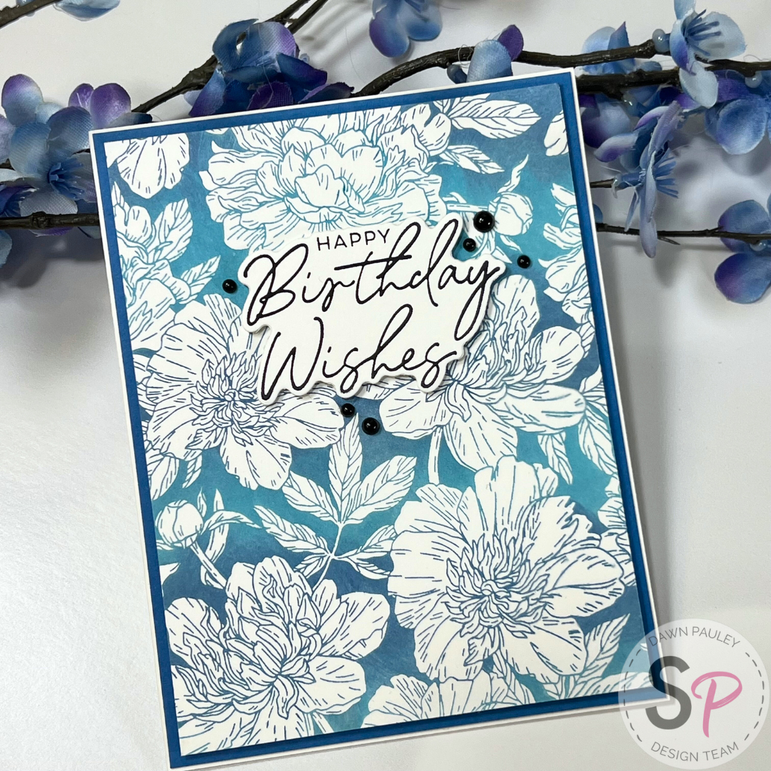 Spellbinders | Peony Background Press Plate & Let's Celebrate Sentiments