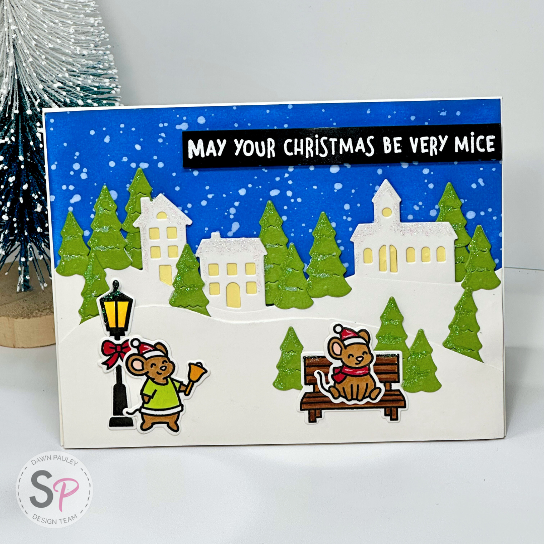 Lawn Fawn | Village Hillside Border Die + Caroling Mice