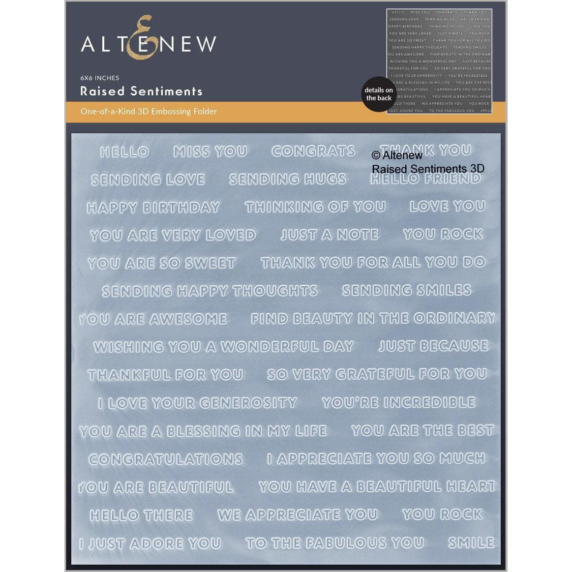 Altenew - 3D Embossing Folder - Raised Sentiments-ScrapbookPal