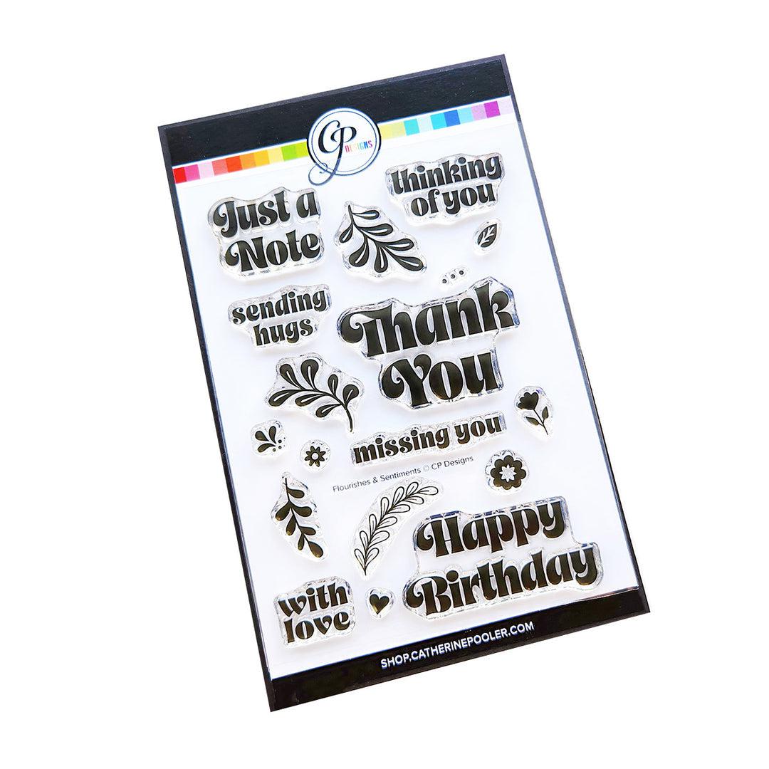 Catherine Pooler Designs - Clear Stamps - Flourishes &amp; Sentiments-ScrapbookPal