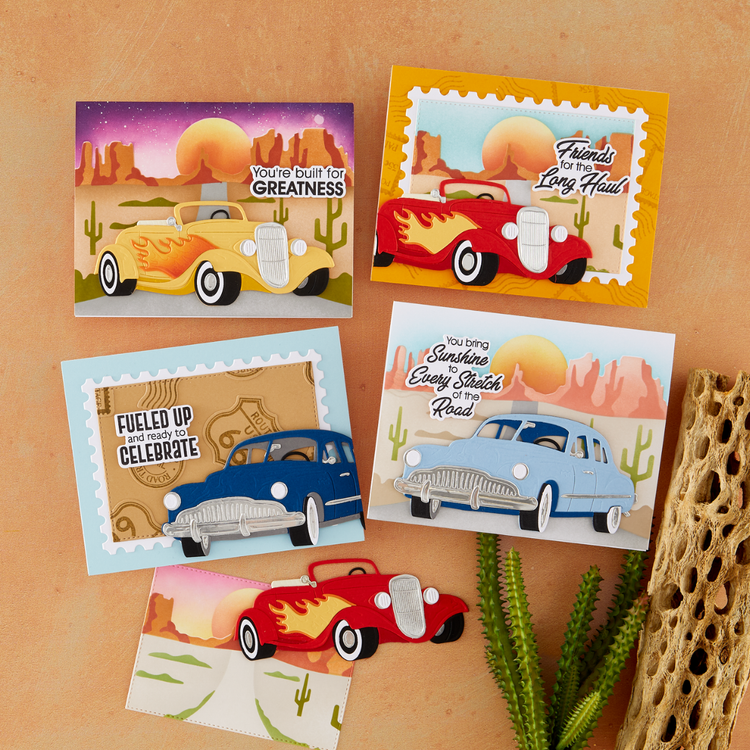 Spellbinders - Classic Road Legends 2.0 Collection - Clear Stamps &amp; Dies - Road Trip Adventures Sentiments - Scratch &amp; Dent