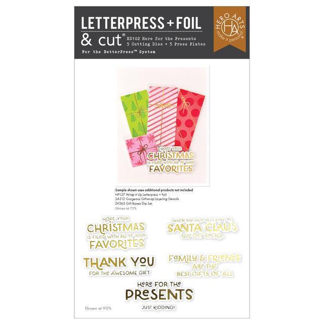 Hero Arts - Best Gift Ever Collection - Letterpress + Foil Plate &amp; Cut - Here for the Presents-ScrapbookPal