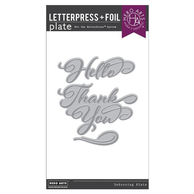 Hero Arts - Lovely Letterpress Collection - Letterpress + Foil Plate - Hello &amp; Thank You-ScrapbookPal