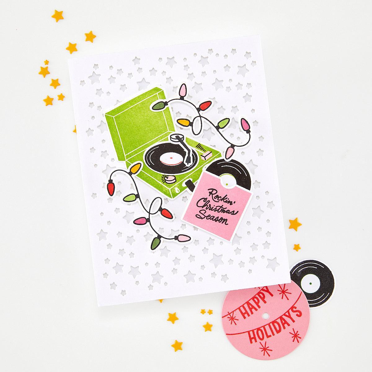Hero Arts - Vintage Vinyl Collection - Clear Stamps - Feeling Festive-ScrapbookPal