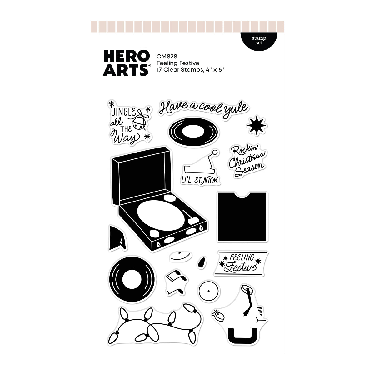 Hero Arts - Vintage Vinyl Collection - Clear Stamps - Feeling Festive-ScrapbookPal