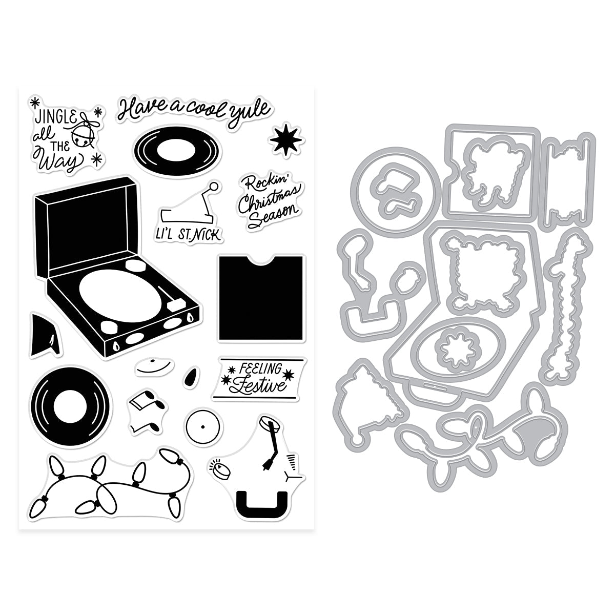 Hero Arts - Vintage Vinyl Collection - Stamp &amp; Cut - Feeling Festive-ScrapbookPal