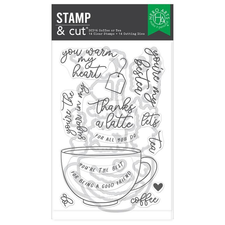 Hero Arts - What's Brewing? Collection - Stamp &amp; Cut XL - Coffee or Tea-ScrapbookPal