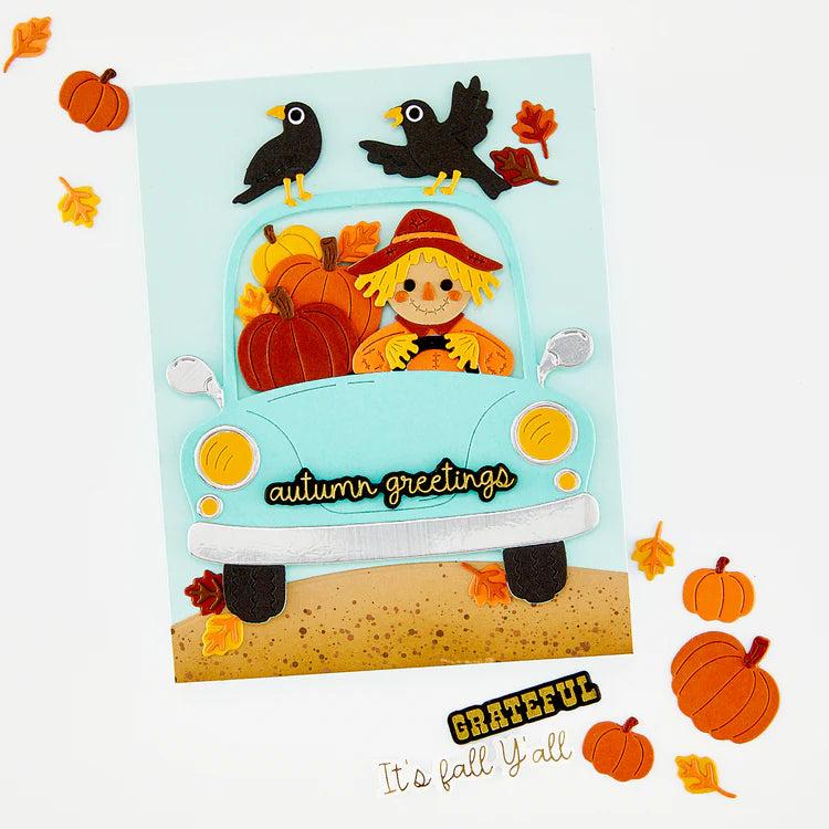 Hero Arts - Whimsical Wheels Collection - Letterpress + Foil &amp; Cut - Fall Words-ScrapbookPal