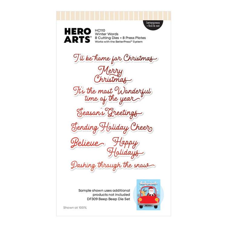 Hero Arts - Whimsical Wheels Collection - Letterpress + Foil &amp; Cut - Winter Words-ScrapbookPal