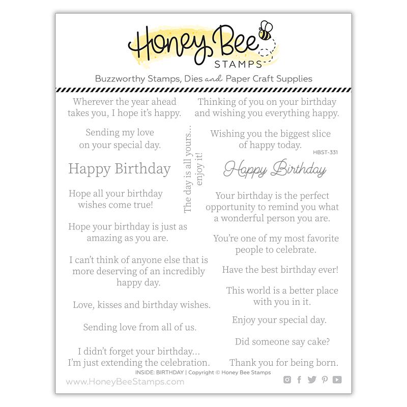 Honey Bee Stamps - Clear Stamps - Inside: Birthday Sentiments-ScrapbookPal