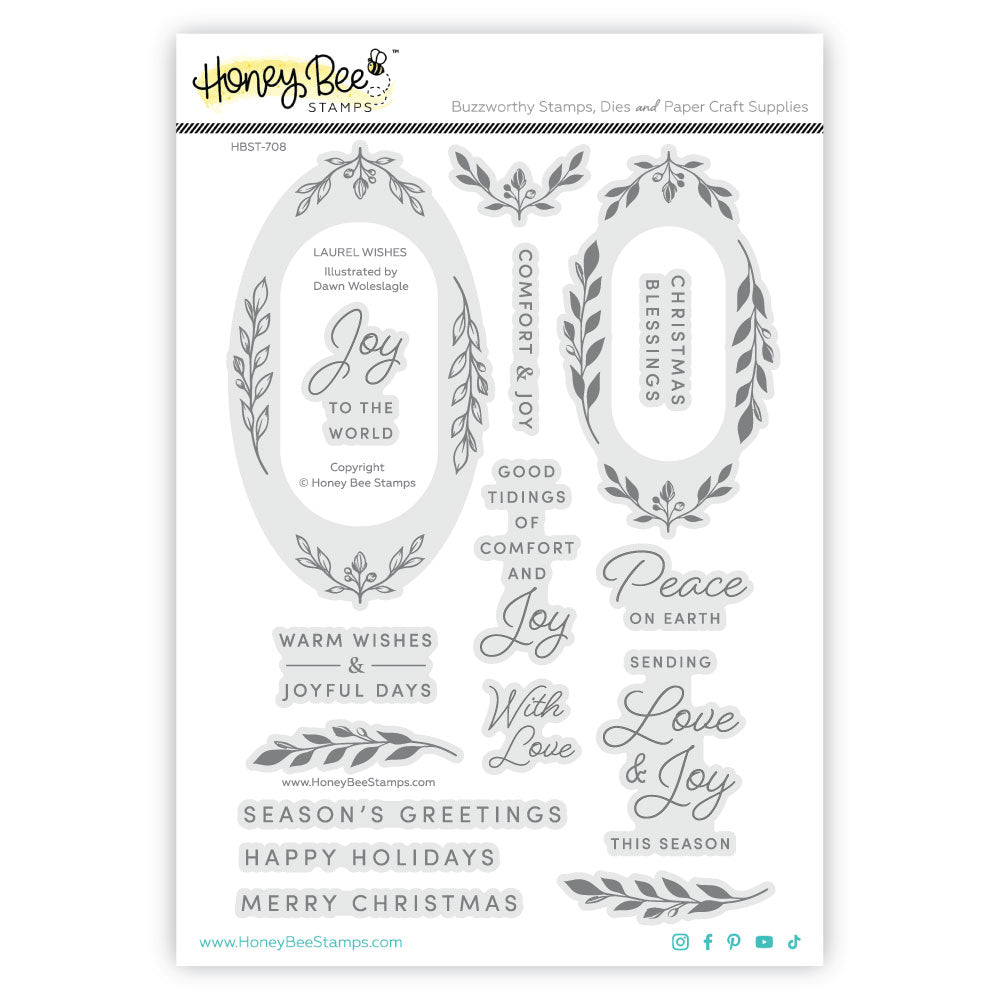 Honey Bee Stamps - Laurel Wishes - 6x8 Photopolymer Stamp Set-ScrapbookPal
