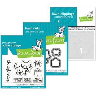 Lawn Fawn - Clear Stamps, Lawn Cuts &amp; Coloring Stencils - Cozy Cats Christmas Add-on-ScrapbookPal