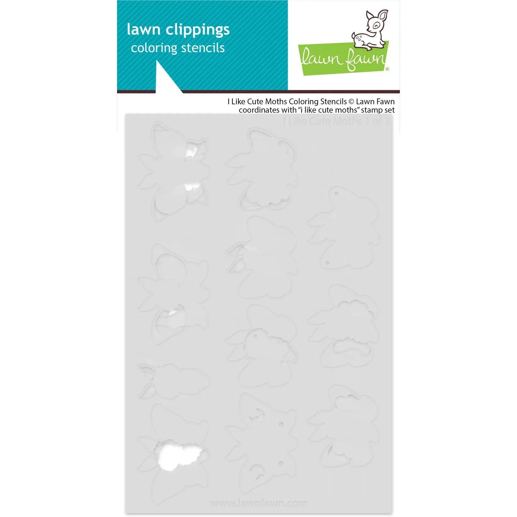 Lawn Fawn - Coloring Stencils - I Like Cute Moths-ScrapbookPal