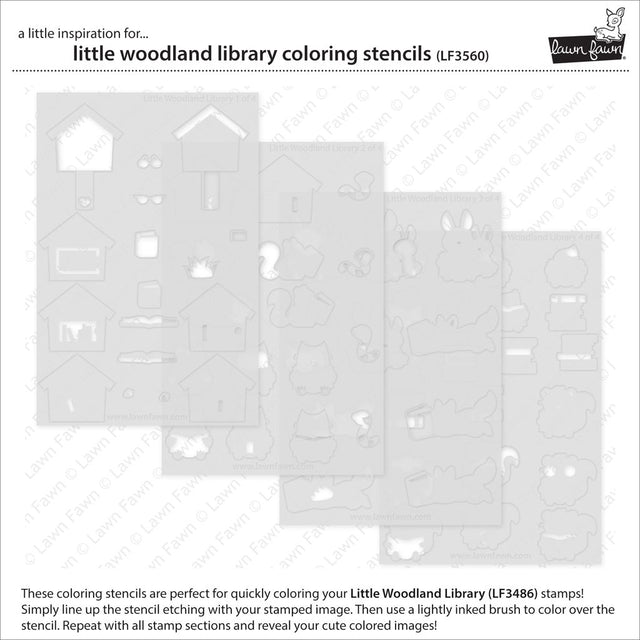 Lawn Fawn - Coloring Stencils - Little Woodland Library-ScrapbookPal