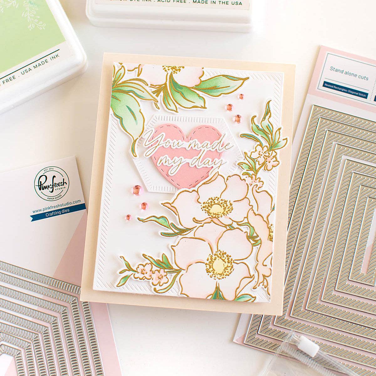Pinkfresh Studio - Dies - Nested Rectangles Diagonal Stitch-ScrapbookPal