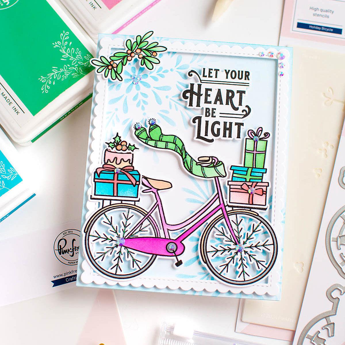 Pinkfresh Studio - Stencils - Holiday Bicycle-ScrapbookPal