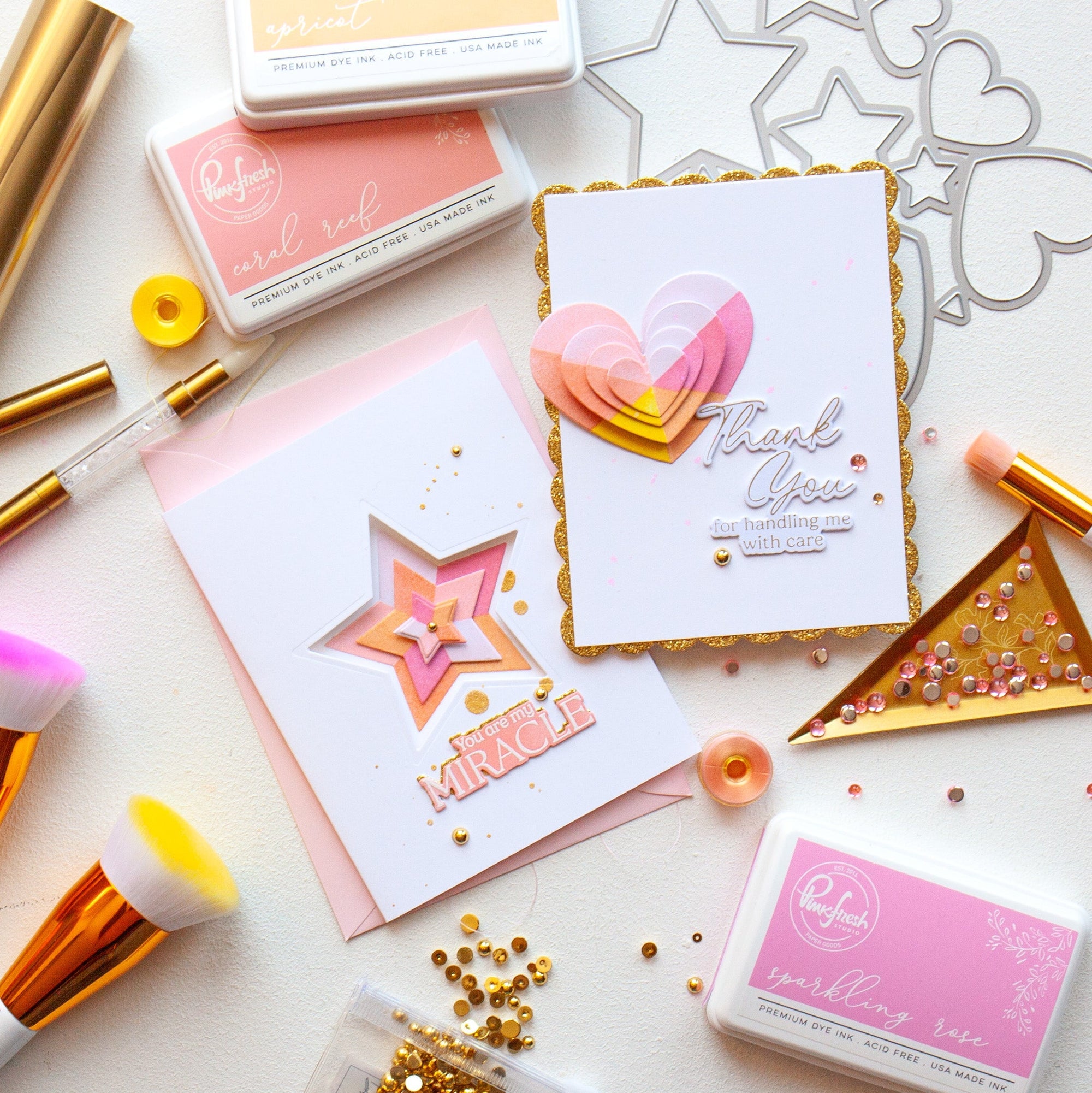 Pinkfresh Studio - Stencils - Radiating Hearts &amp; Stars-ScrapbookPal