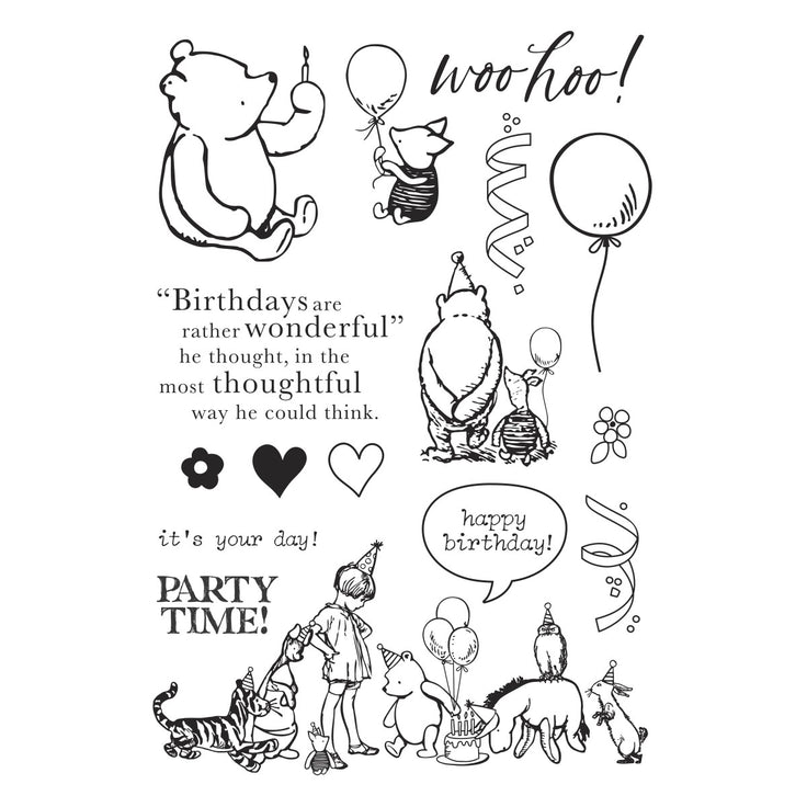 Simple Stories - Say Cheese Classic Pooh Birthday Collection - Clear Stamps &amp; Dies - Woo Hoo!-ScrapbookPal