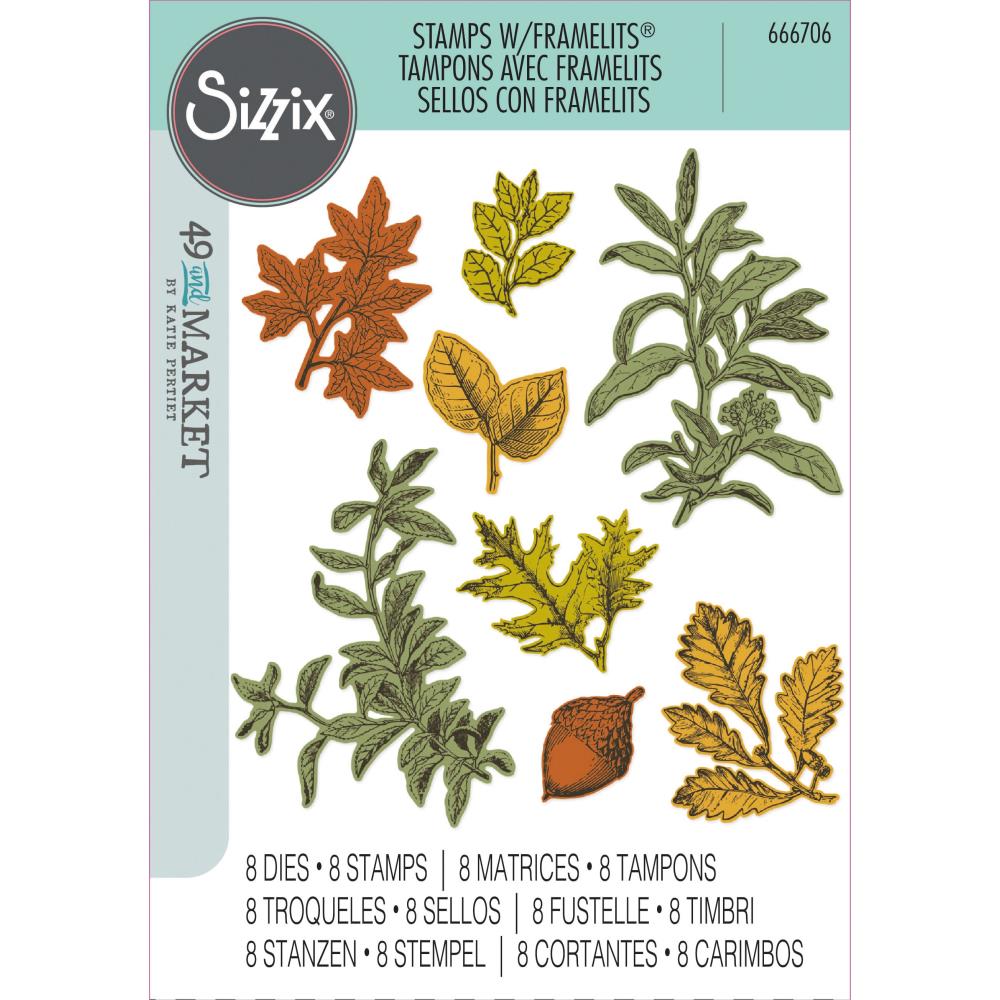 Sizzix - 49 and Market - Clear Stamps &amp; Framelits Dies - Forever Leaves-ScrapbookPal