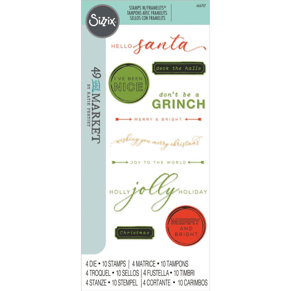 Sizzix - 49 and Market - Clear Stamps &amp; Framelits Dies - Jolly Sentiments-ScrapbookPal