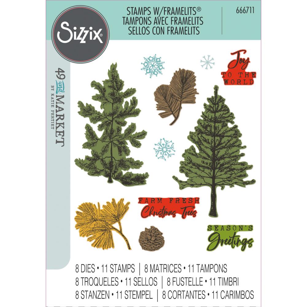 Sizzix - 49 and Market - Clear Stamps &amp; Framelits Dies - Pine Holidays-ScrapbookPal