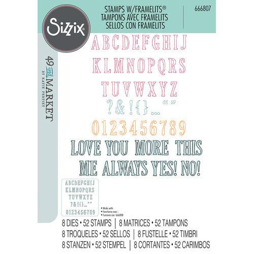 Sizzix - 49 and Market - Framelits Dies w/Stamps - Fine Line Alpha 01-ScrapbookPal