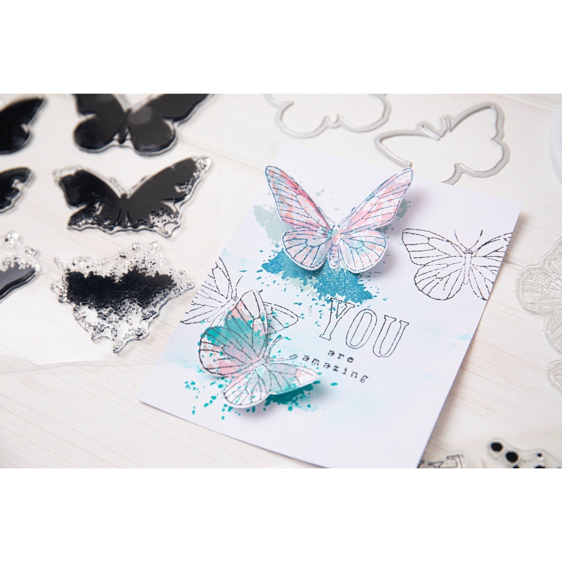 Sizzix - 49 and Market - Framelits Dies w/Stamps - Painted Pencil Butterflies -ScrapbookPal