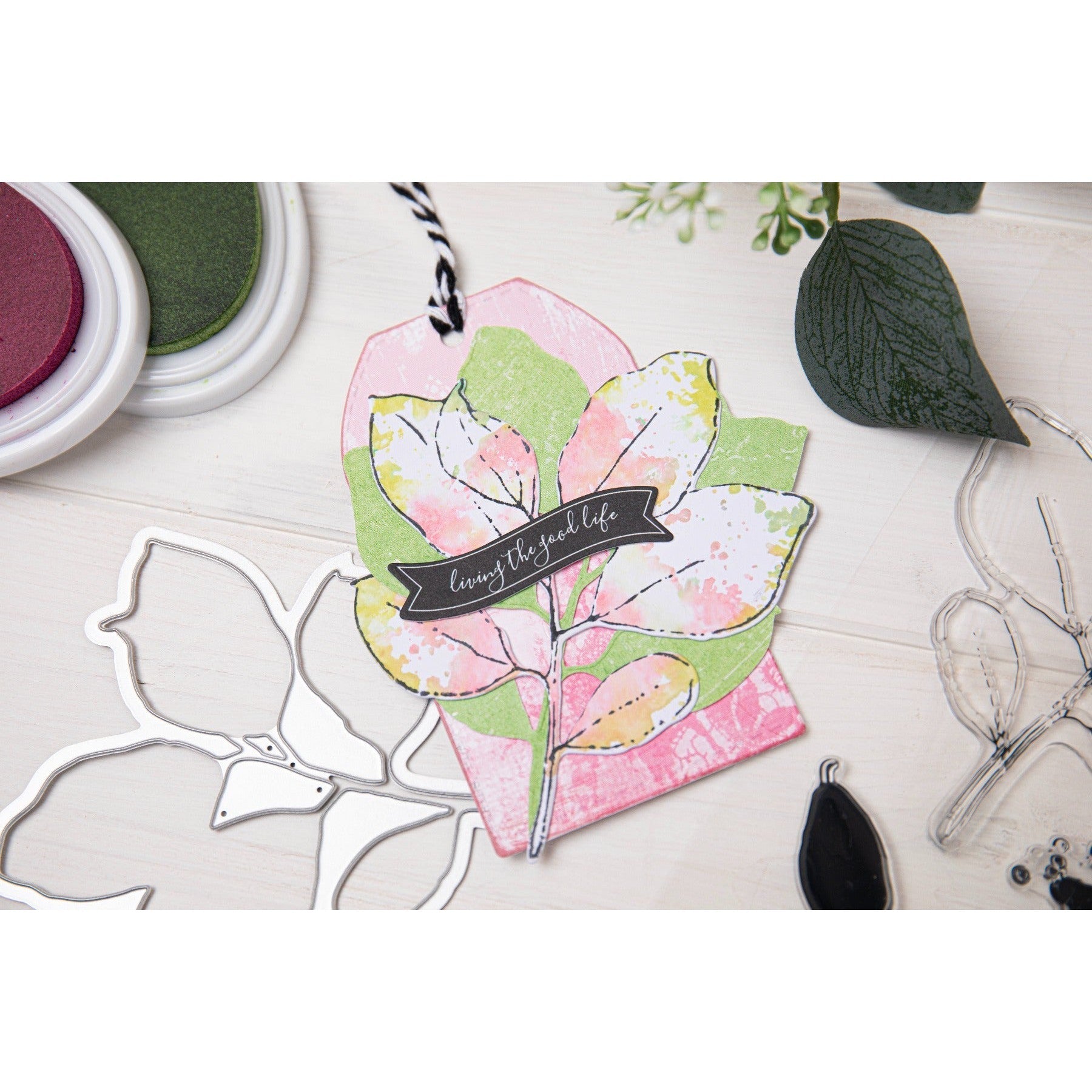 Sizzix - 49 and Market - Framelits Dies w/Stamps - Painted Pencil Leaves -ScrapbookPal