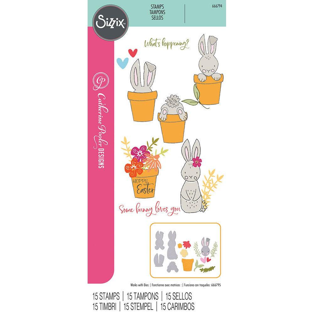 Sizzix - Catherine Pooler - Clear Stamps - Bunny Bits &amp; Blooms-ScrapbookPal