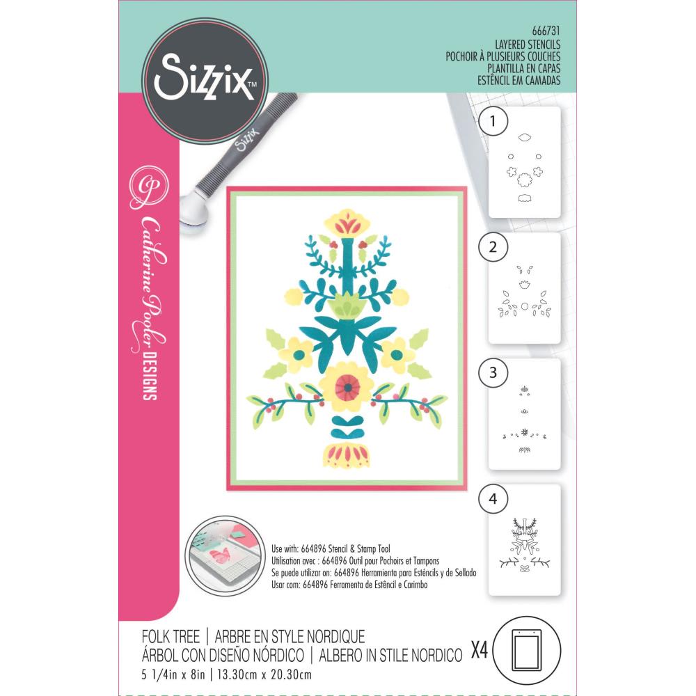 Sizzix - Catherine Pooler - Layered Stencils - Folk Tree-ScrapbookPal