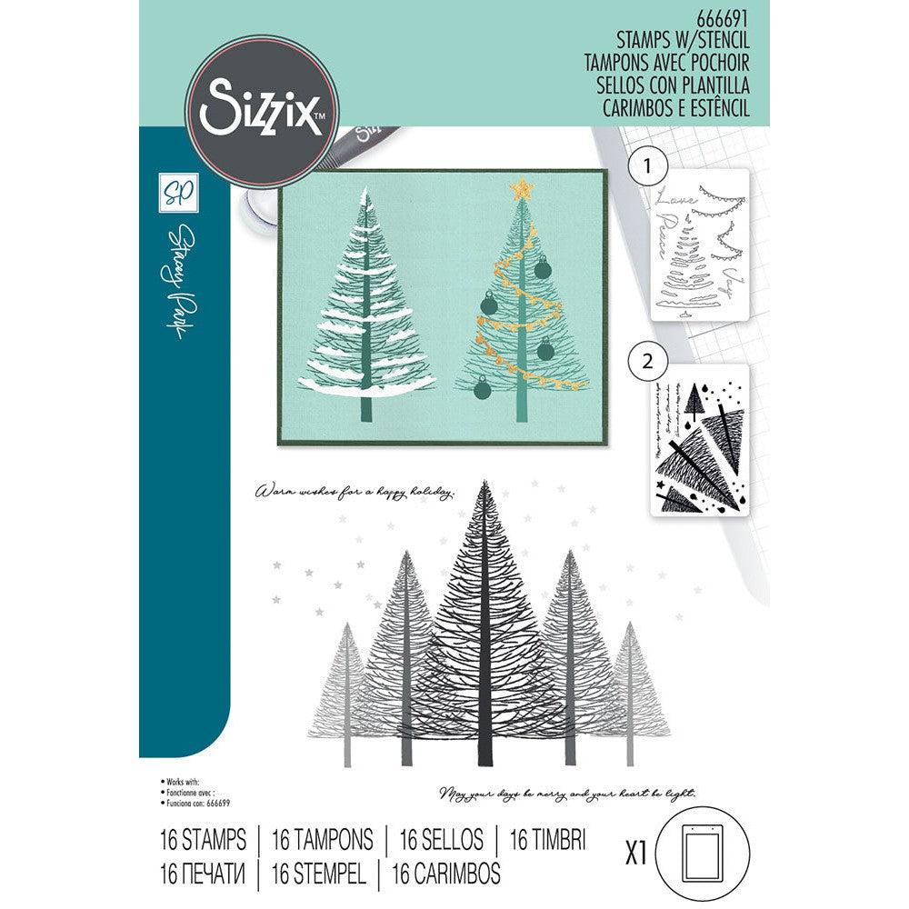 Sizzix - Clear Stamps &amp; Stencils - Cosmopolitan Christmas, Merry and Light-ScrapbookPal