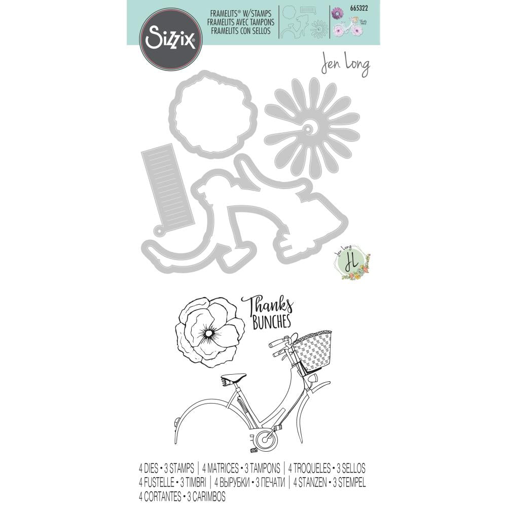 Sizzix - Framelits Dies w/Stamps - Thankful Bicycle-ScrapbookPal