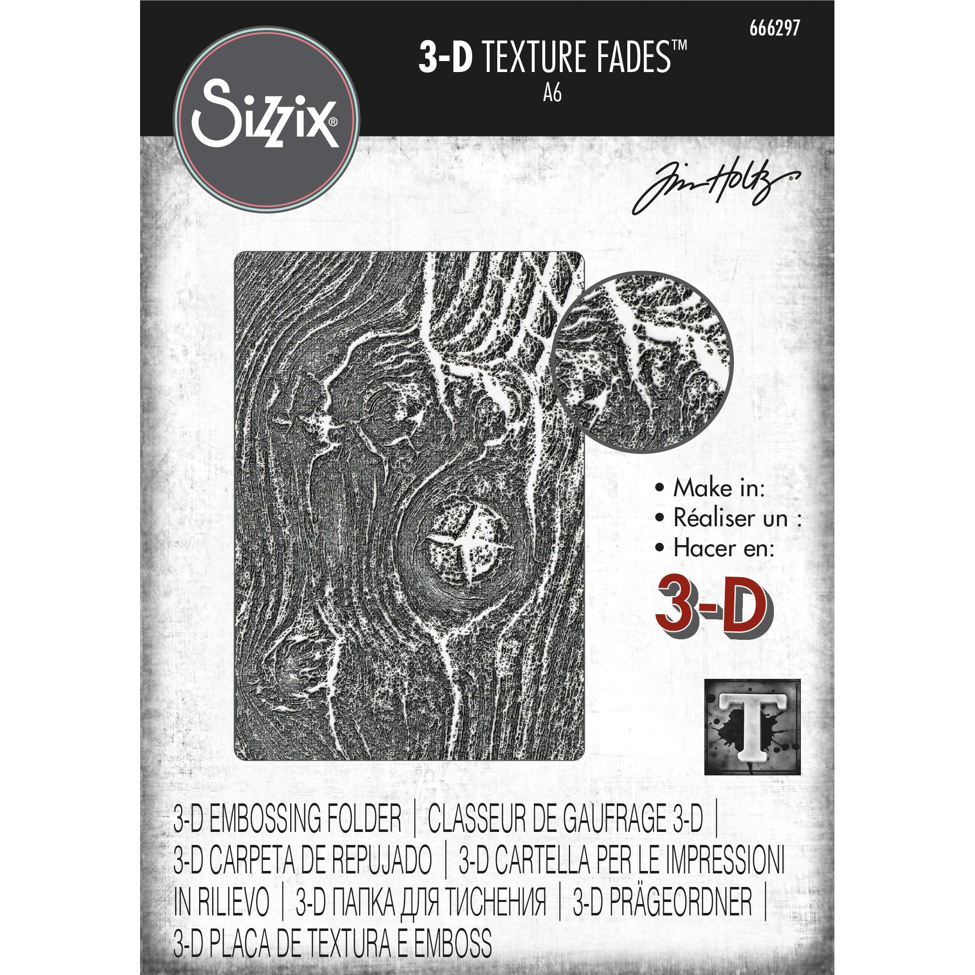 Sizzix - Tim Holtz - 3-D Texture Fades Embossing Folder - Woodgrain-ScrapbookPal