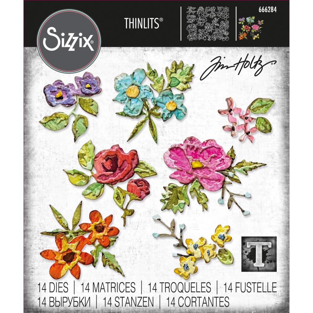 Sizzix - Tim Holtz - Thinlits Dies - Brushstroke Flowers Mini - Scratch &amp; Dent