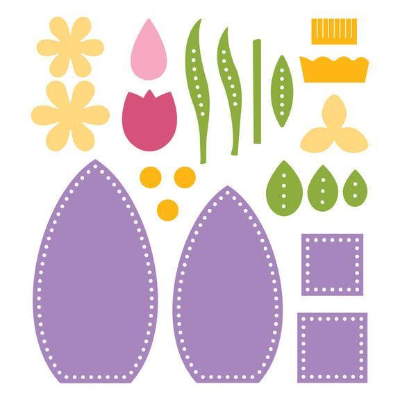 Spellbinders - 3D Felt Décor Spring Collection - Dies - 3D Eggs &amp; Flowers-ScrapbookPal