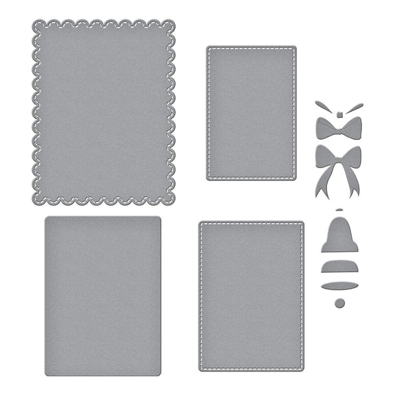 Spellbinders - All About Christmas Collection - Dies - Bow &amp; Bell Scallop Frame-ScrapbookPal