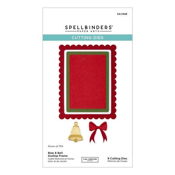 Spellbinders - All About Christmas Collection - Dies - Bow &amp; Bell Scallop Frame-ScrapbookPal