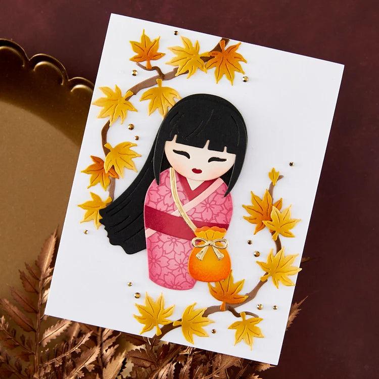 Spellbinders - Autumn in Kyoto Collection - Clear Stamp &amp; Dies - Autumn Kokeshi Dolls-ScrapbookPal