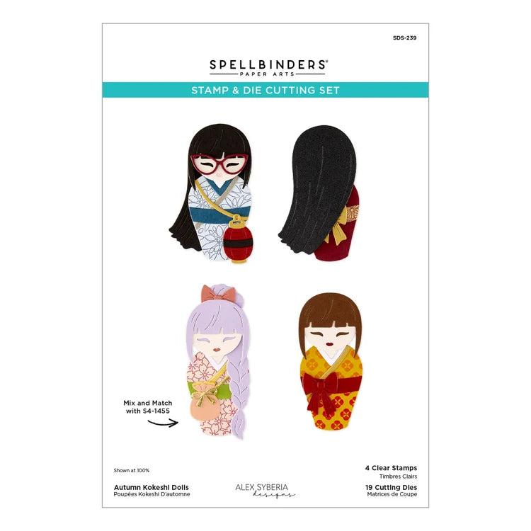 Spellbinders - Autumn in Kyoto Collection - Clear Stamp &amp; Dies - Autumn Kokeshi Dolls-ScrapbookPal