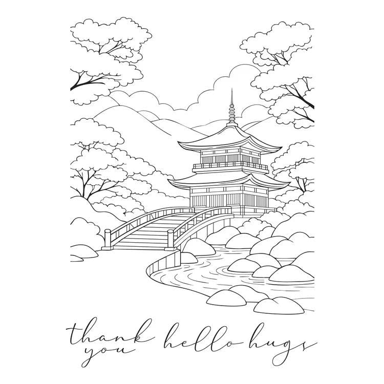 Spellbinders - Autumn in Kyoto Collection - Letterpress + Foil Plate &amp; Stencils - Scenic Kyoto-ScrapbookPal