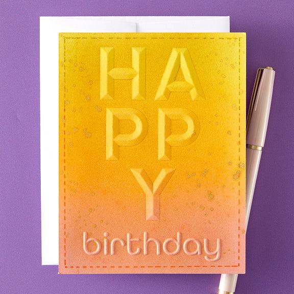 Spellbinders - Beveled Sentiment A2 Cardfronts Collection - 3D Embossing Folder - Beveled Happy Birthday-ScrapbookPal