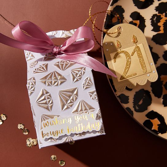 Spellbinders - Bougie Birthday Collection - 3D Embossing Folder & Stencils - Born to Sparkle-ScrapbookPal