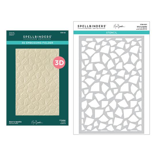 Spellbinders - Bougie Birthday Collection - 3D Embossing Folder & Stencils - Born to Sparkle-ScrapbookPal