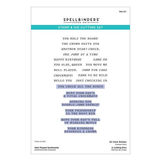 Spellbinders - Checkmate Collection - Clear Stamps &amp; Dies - Well Played Sentiments-ScrapbookPal